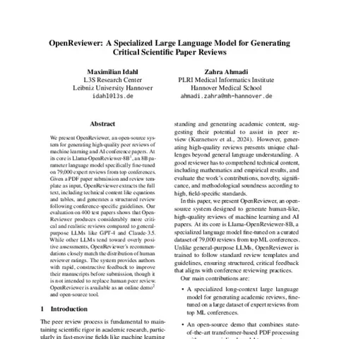 OpenReviewer: A Specialized LLM for Generating Critical Scientific Paper Reviews
