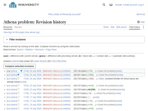 Athena problem: Revision history - Wikiversity