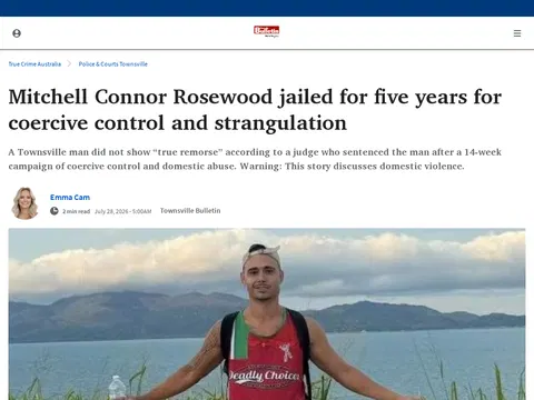 Mitchell Connor Rosewood jailed 5 years for coercive control in Qld | Townsville Bulletin
