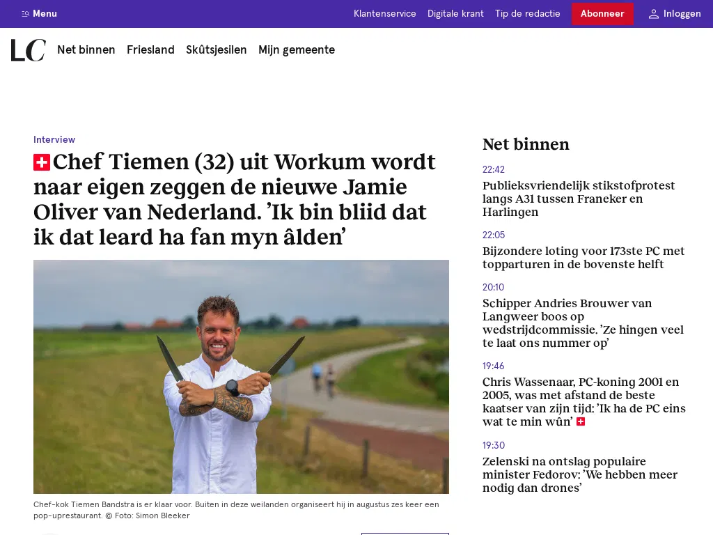 Chef Tiemen (32) uit Workum wordt naar eigen zeggen de nieuwe Jamie Oliver van Nederland. ’Ik bin bliid dat ik dat leard ha fan myn âlden’ | Leeuwarder Courant