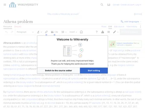 Editing Athena problem - Wikiversity