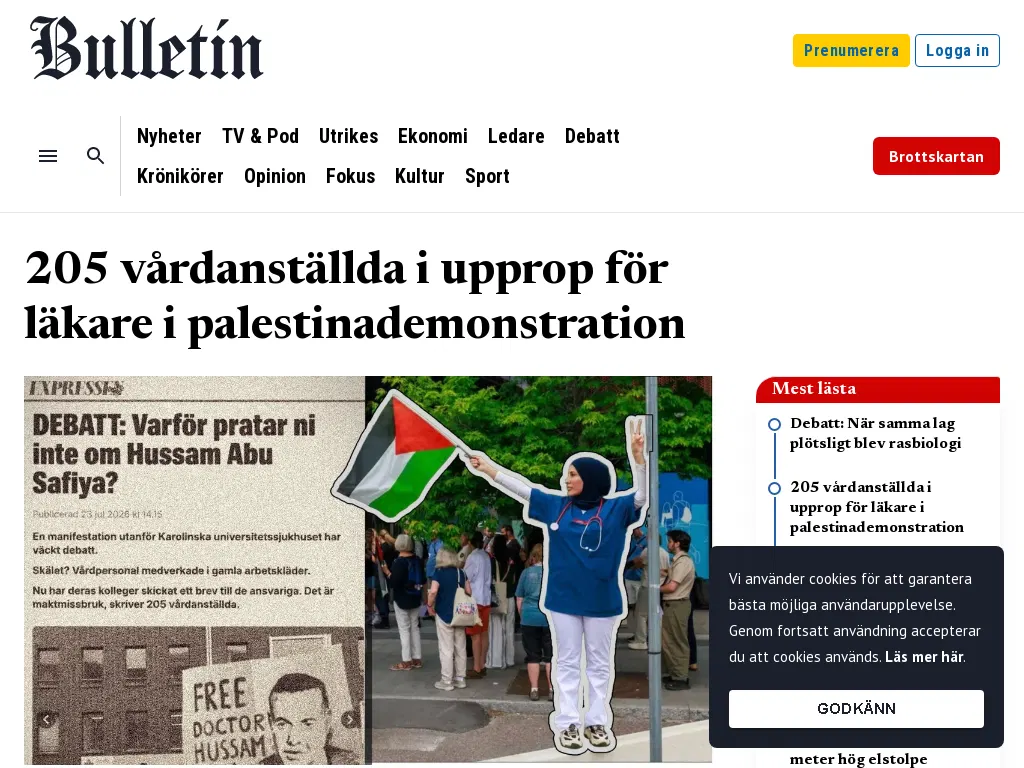 205 vårdanställda i upprop för läkare i palestinademonstration