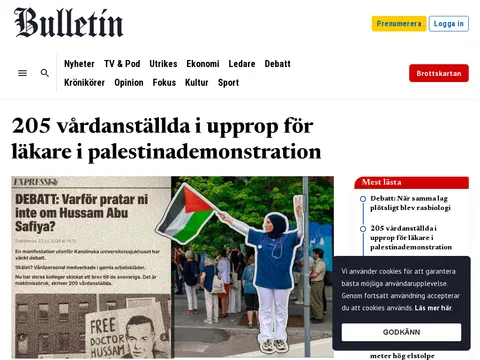 205 vårdanställda i upprop för läkare i palestinademonstration
