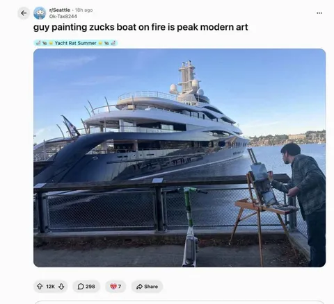 Artist paints Zuckerberg's yacht on fire