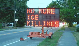 Road sign reprogrammed to protest ICE killings