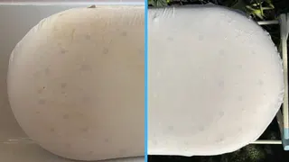  I got deep yellow stains out of my memory foam pillow using a $1 cabinet staple 