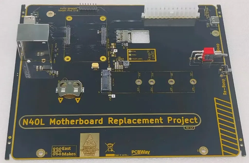 Techie makes his own motherboard to refurbish 15-year-old HP ProLiant N40L tower server — Raspberry Pi CM5 adds NVMe and USB 3.0