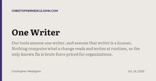 Our toolchain assumes one human writer, AI agents break that illusion