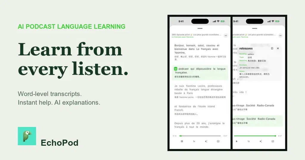 Show HN: EchoPod – Learn Languages with Podcasts via AI Transcripts