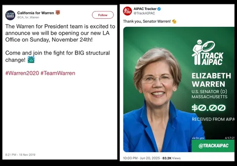 Israel-Hating ‘TrackAIPAC’ Attack Account Used To Be Elizabeth Warren-Boosting ‘California for Warren,’ Raising Money for Her Presidential Bid