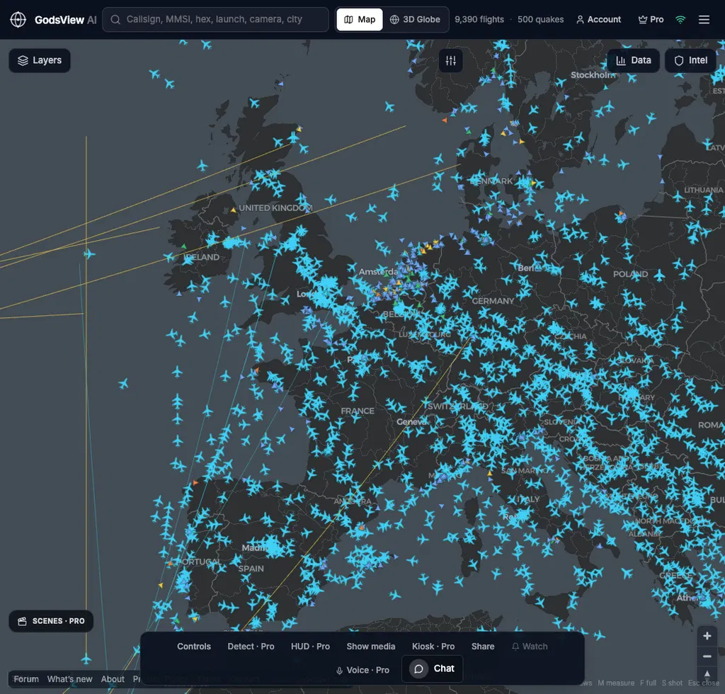 GodsView AI – Live flights, ships, weather and world events on one map