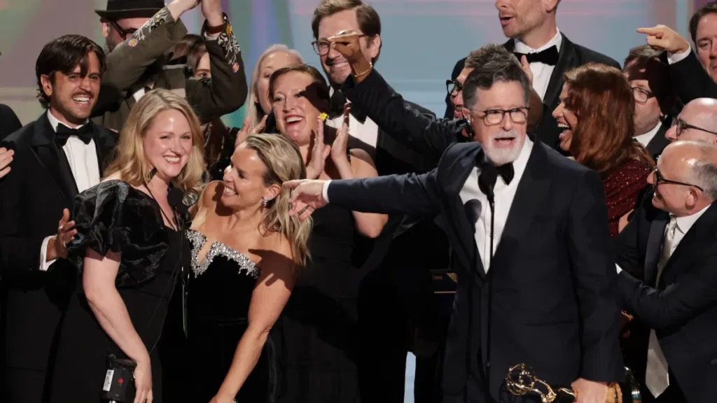 Stephen Colbert tries to get Late Show staff jobs in Emmy acceptance speech