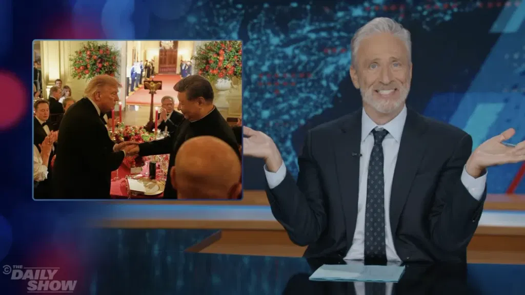 Jon Stewart uses old footage of Trump to slam his meeting with Xi Jinping