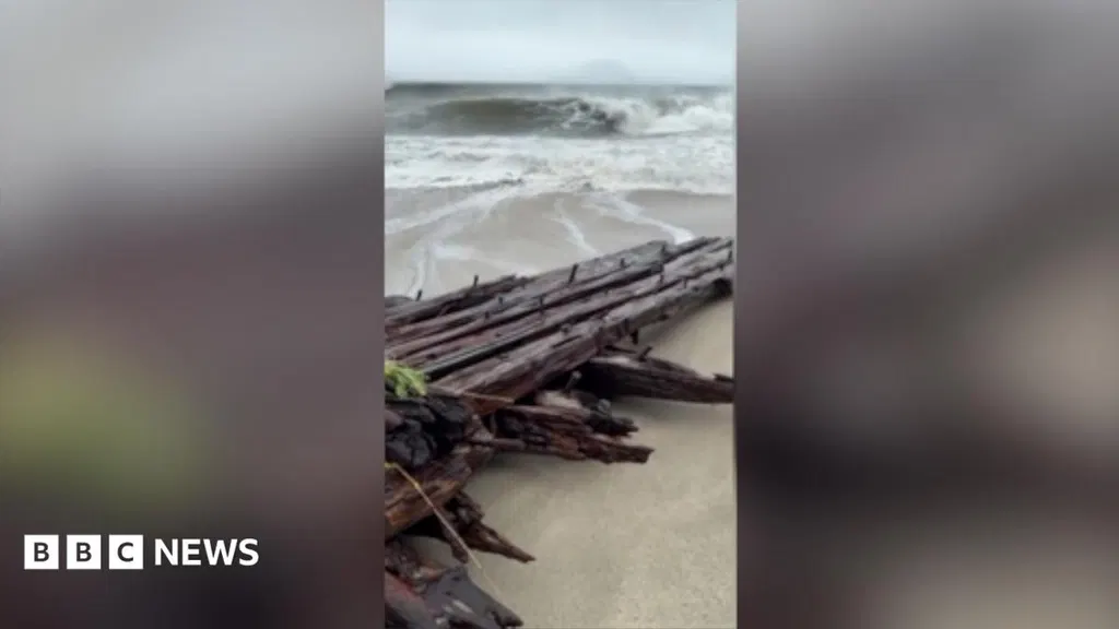 Watch: Shipwreck uncovered on Nantucket island during nor'easter storm