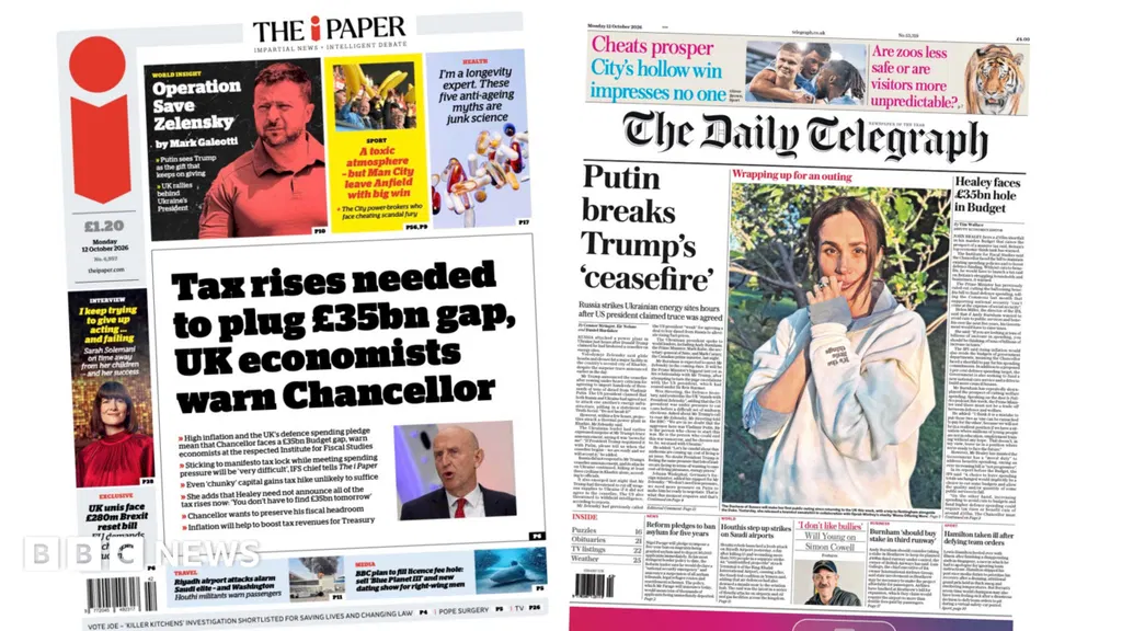 The Papers: 'Tax rises needed to plug £35bn gap' and 'Putin breaks Trump's 'ceasefire"