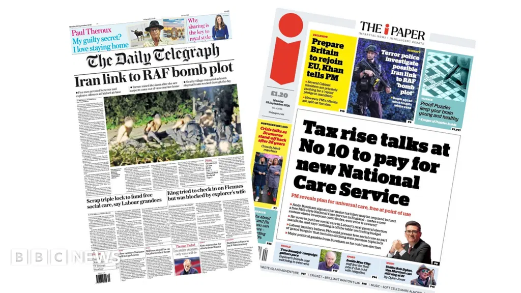 The Papers: 'Iran link to RAF bomb plot' and 'Tax rise talks at No 10'