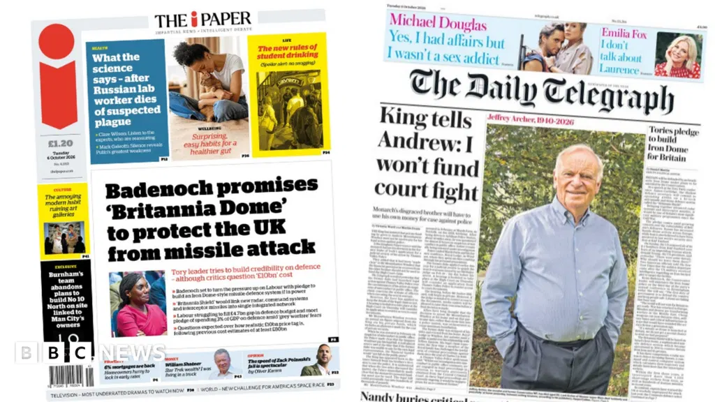 The Papers: Badenoch's 'Britannia Dome' and 'King tells Andrew 'I won't fund court fight''