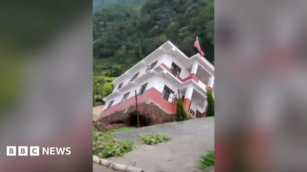 Watch: Moment a government building collapses into a river in Nepal amid floods