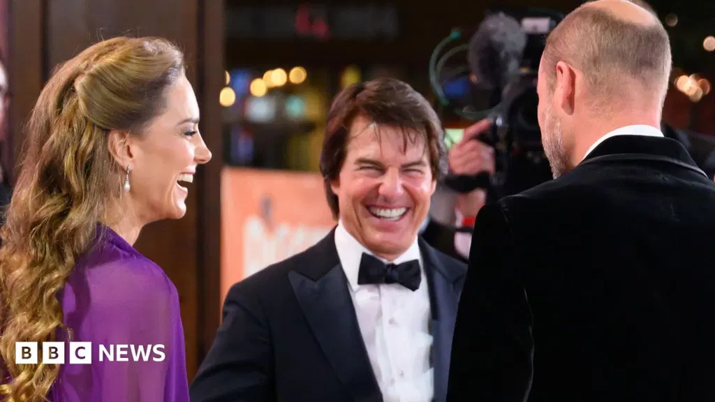 Prince and Princess of Wales share a laugh with Tom Cruise at film premiere
