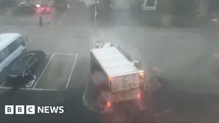 Lorry turns over as typhoon hits China