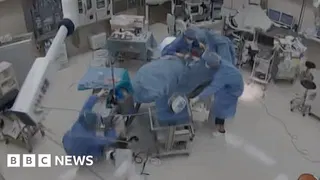 Moment earthquake shakes hospital operating room in Japan