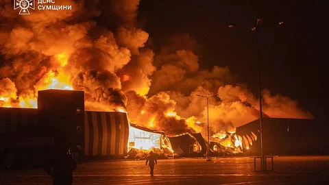 Drone strike sparks major fire in Sumy, northeastern Ukraine