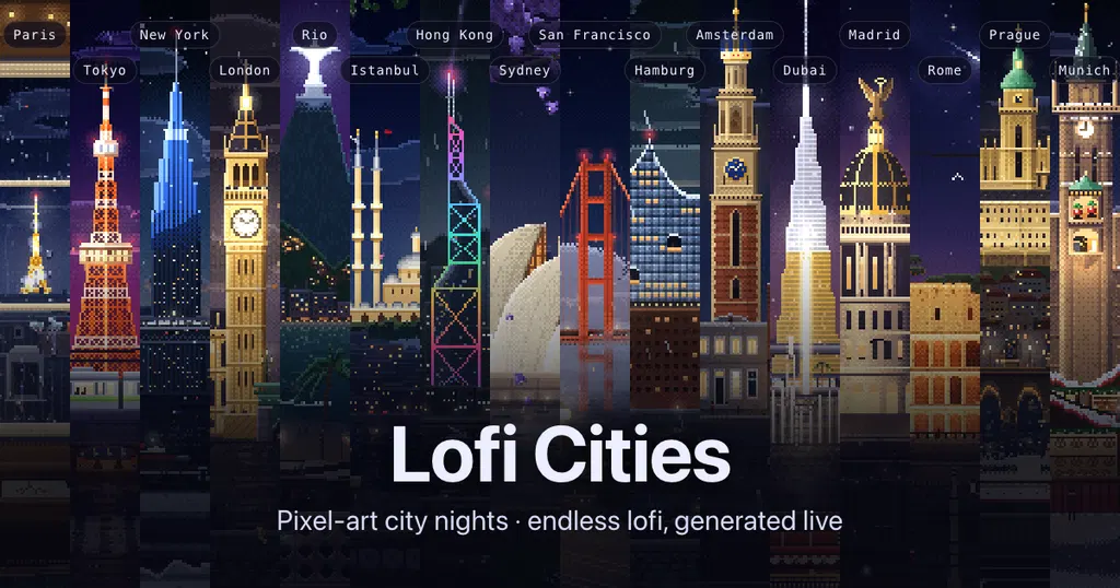 Show HN: Lofi Cities – Pixel-art city nights with browser-generated lofi