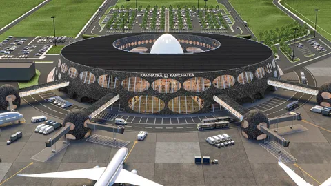 カムチャッカ空港の新ターミナルは、「火山」