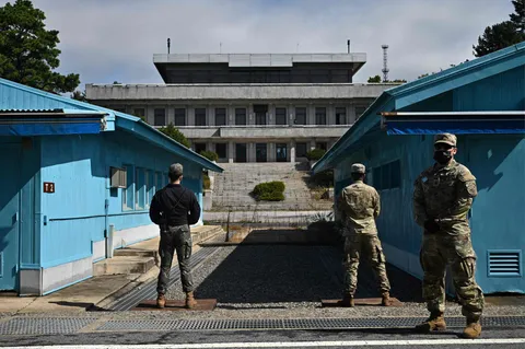 N. Korea covers inter-Korean border building in screens for apparent renovation work
