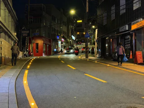 Solar-lit streets protect pedestrians at night in Seoul's Gyeongnidan area