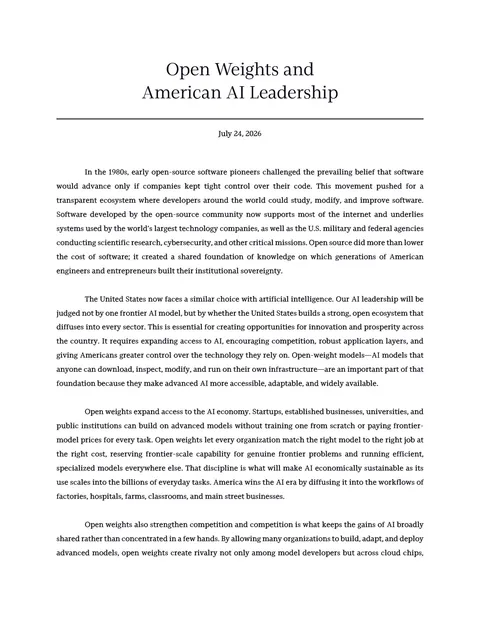Jensen Huang on X: Open Weights and American AI Leadership