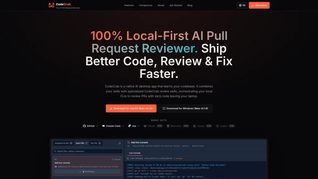 CodeCrab – Local-first desktop app for AI code reviews