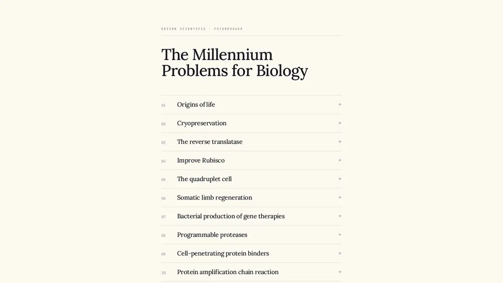 The Millennium Problems for Biology