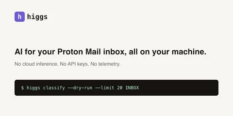 Show HN: Higgs, a local AI CLI for Proton Mail (no cloud, no telemetry)