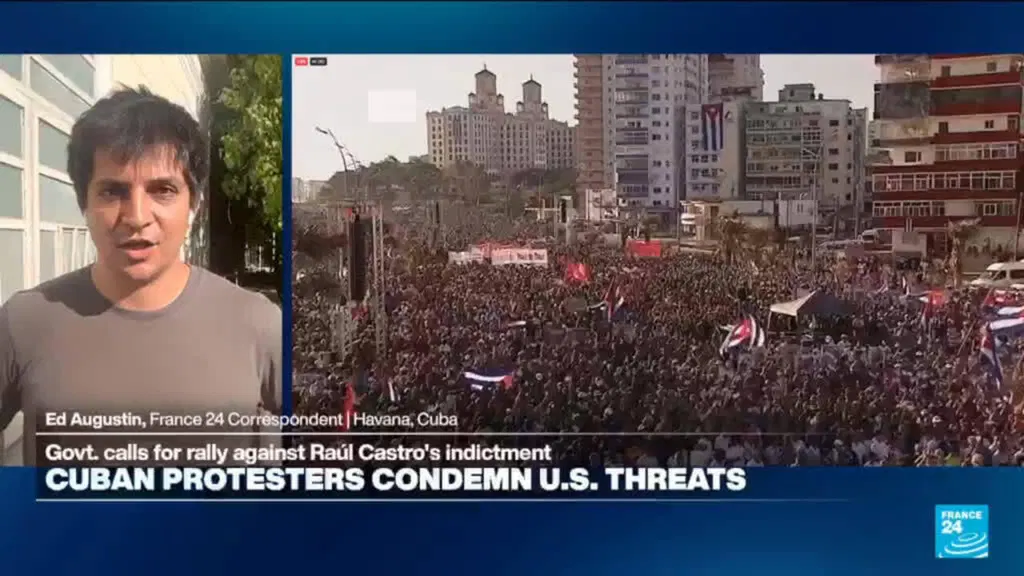 Cubans gather before US embassy in Havana to protest Raul Castro indictment