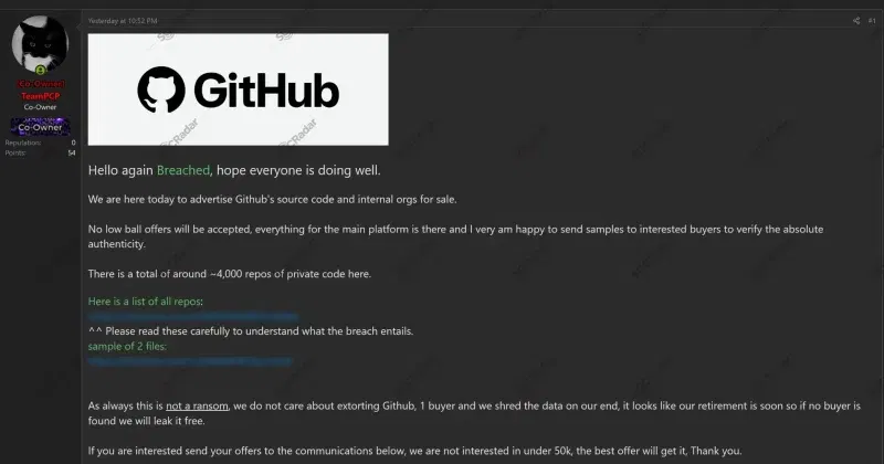 TeamPCP breaches GitHub, accessing 3,800 internal code repositories