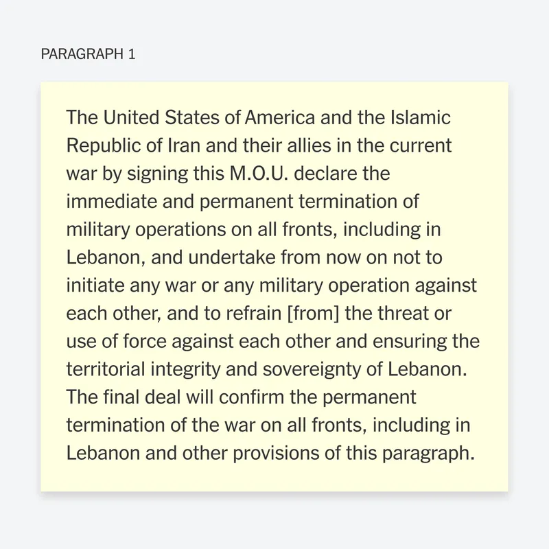 U.S.-Iran Agreement Includes Strait of Hormuz, Lebanon and More: See Full Text of the Deal