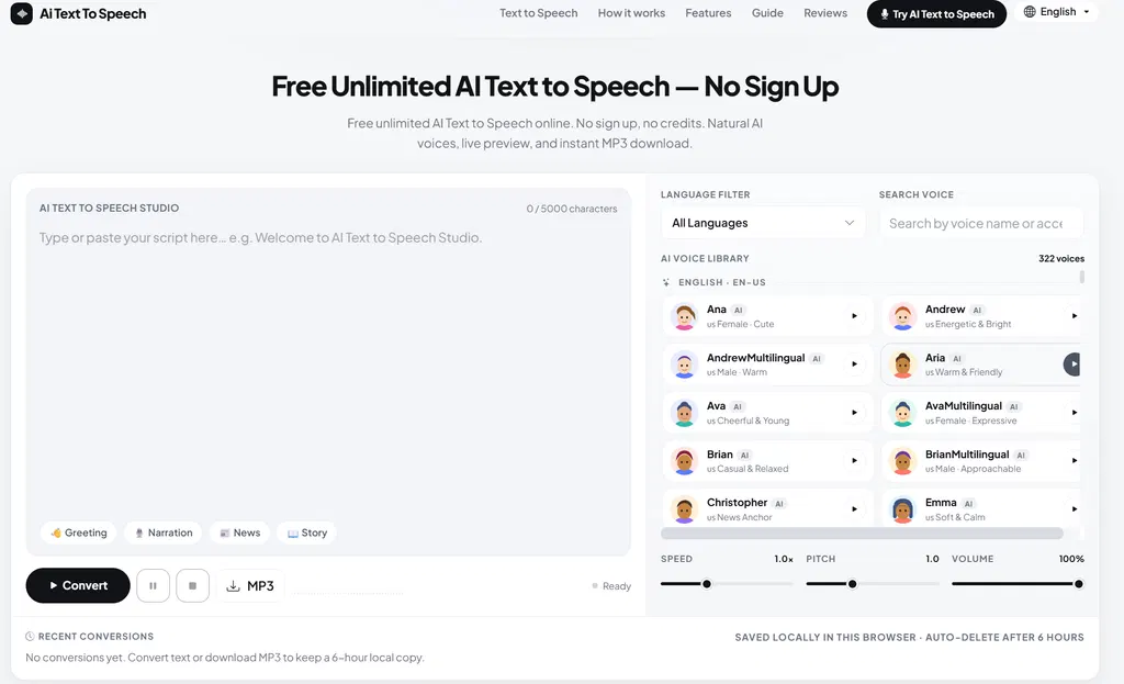Free Unlimited AI Text to Speech – No Sign Up
