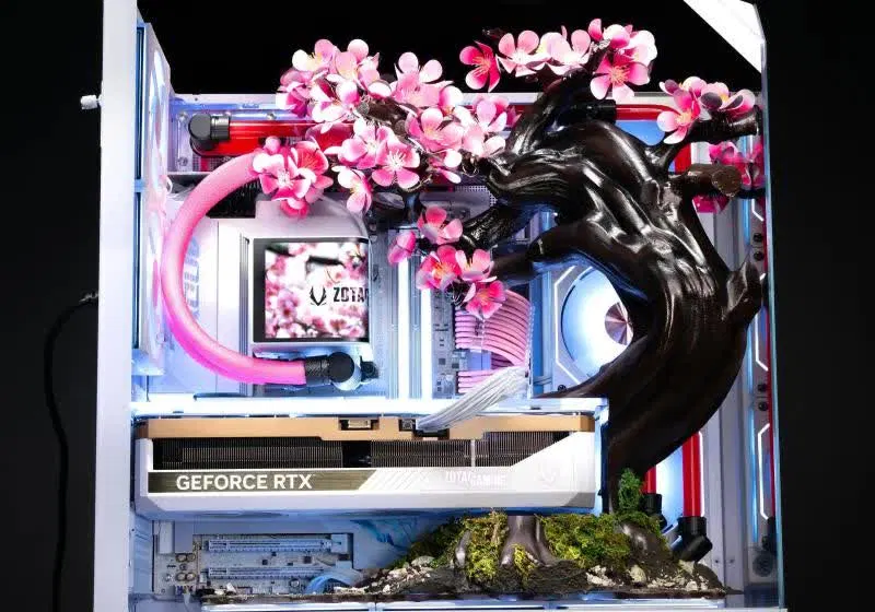 This $14,200 RTX 5080 gaming PC has 70 metal cherry blossoms that open when it gets hot